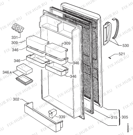 Схема №1 S1643-1TK с изображением Ручка двери для холодильной камеры Aeg 2251640021